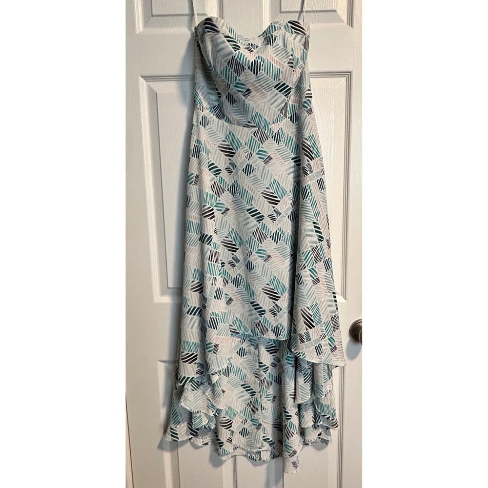 White House Black Market Petites Strapless High Low Midi Dress‎ Geometric 8P